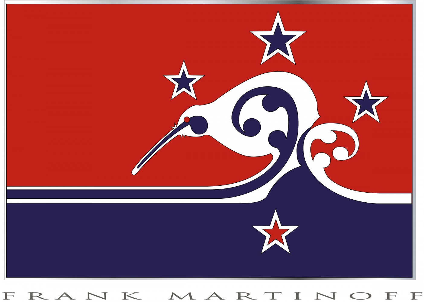 "NZ 1 Tribal Kiwi - Waves representing Islands, and the southern Cross Version 6"