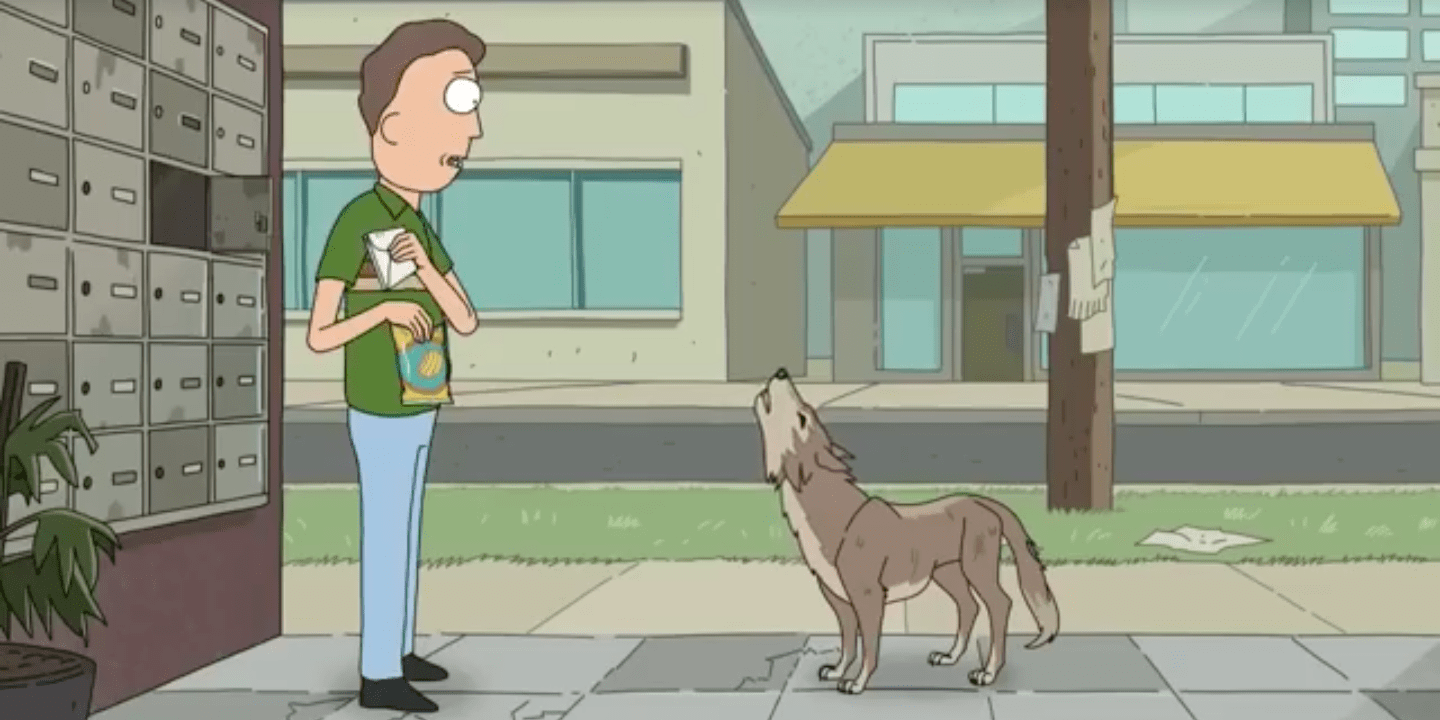 Jerry Smith held up by a wolf