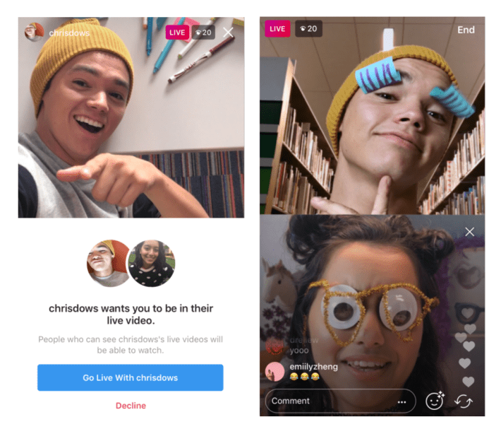 Go Live on Instagram with a friend screens
