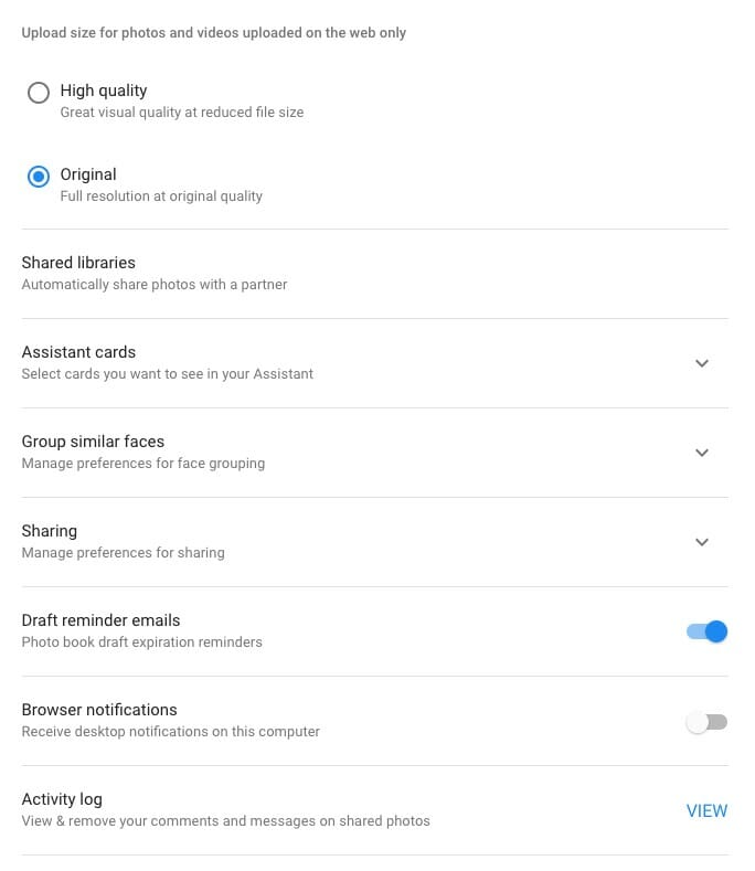 how does google photos work - settings