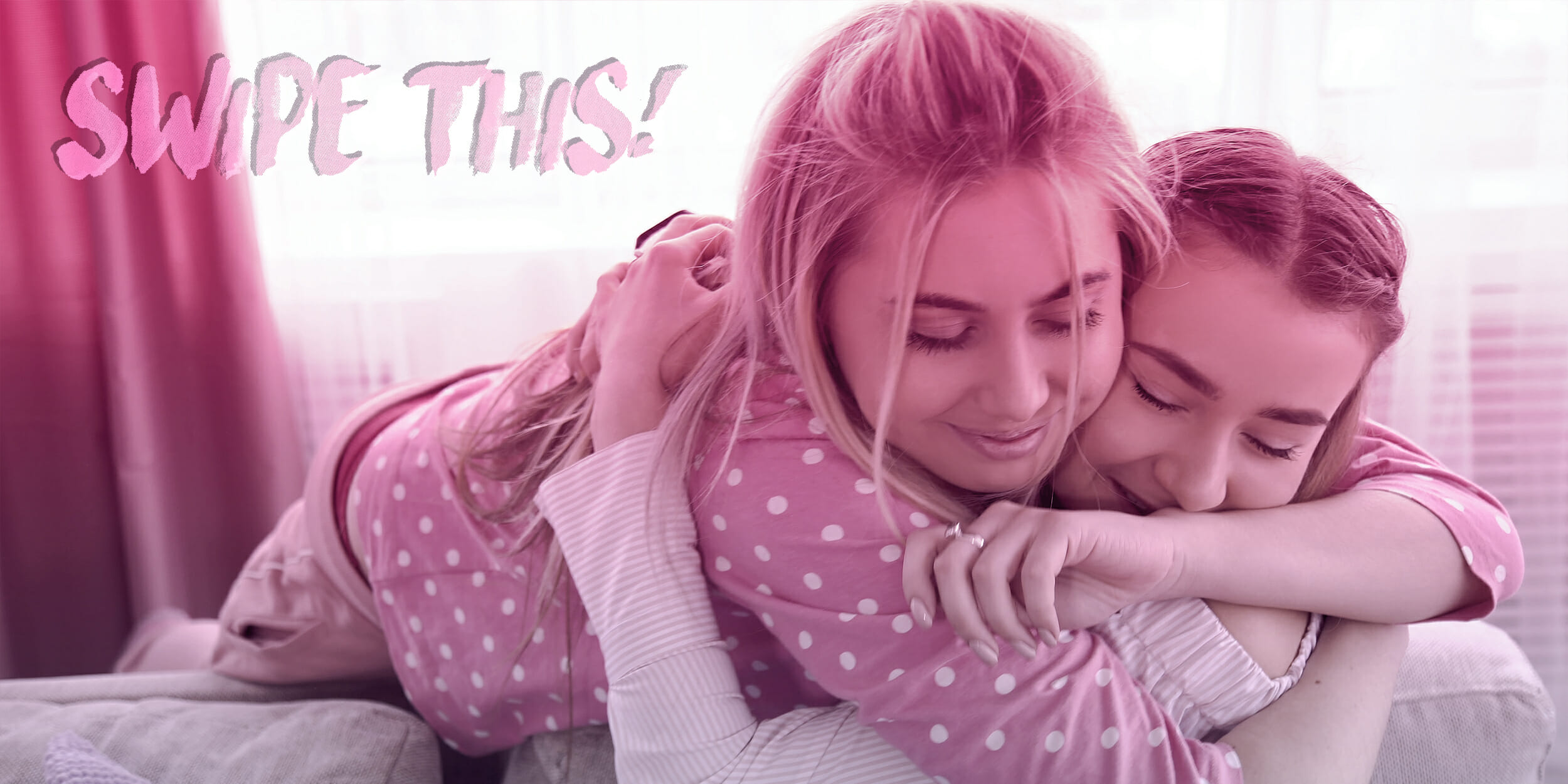 Two friends hugging on couch