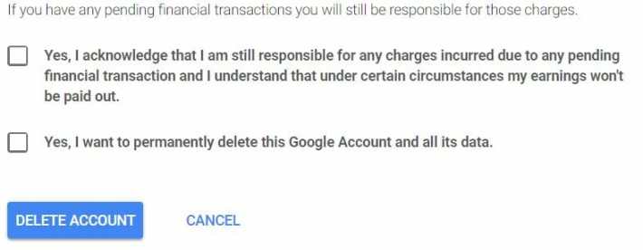 how to delete gmail account - google delete account terms