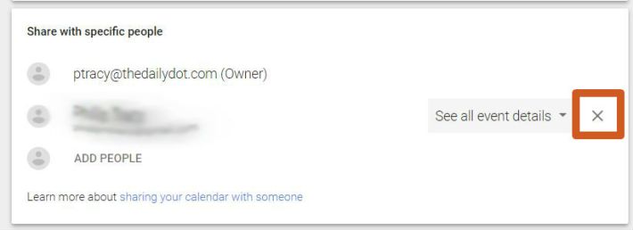 google calendar delete contact sharing