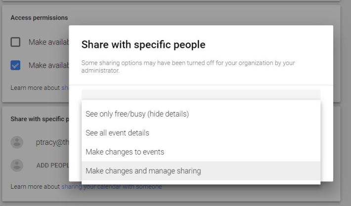 how to share a google calendar - sharing permissions