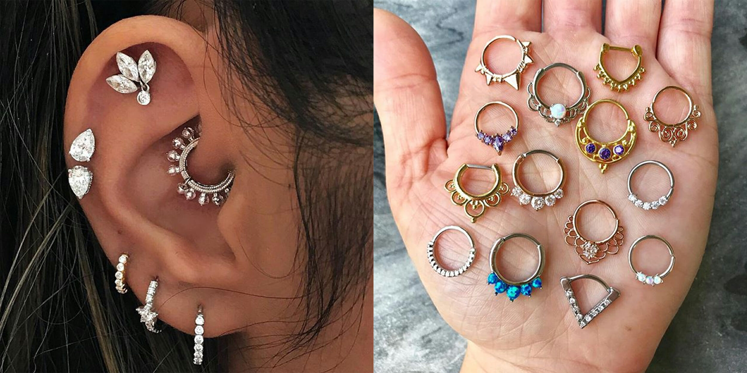 multiple ear piercing septum daith jewelry