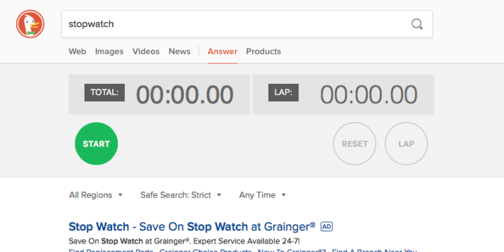 DuckDuck Go Stopwatch Feature