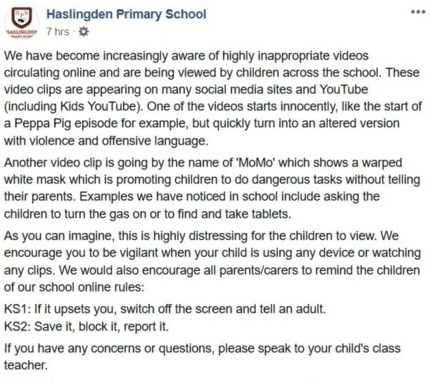 Momo Suicide Challenge school warning