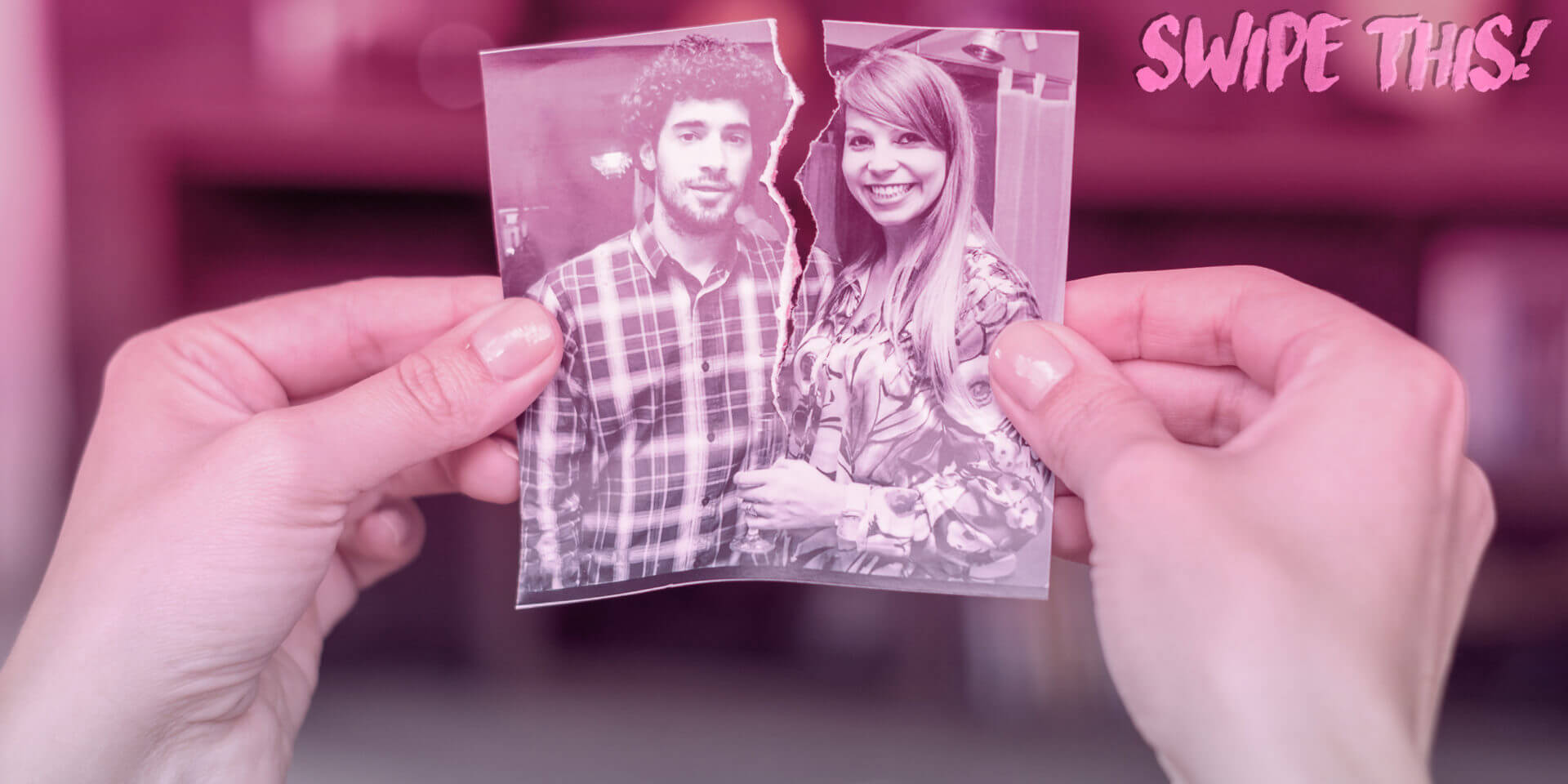 woman ripping a photo of a couple