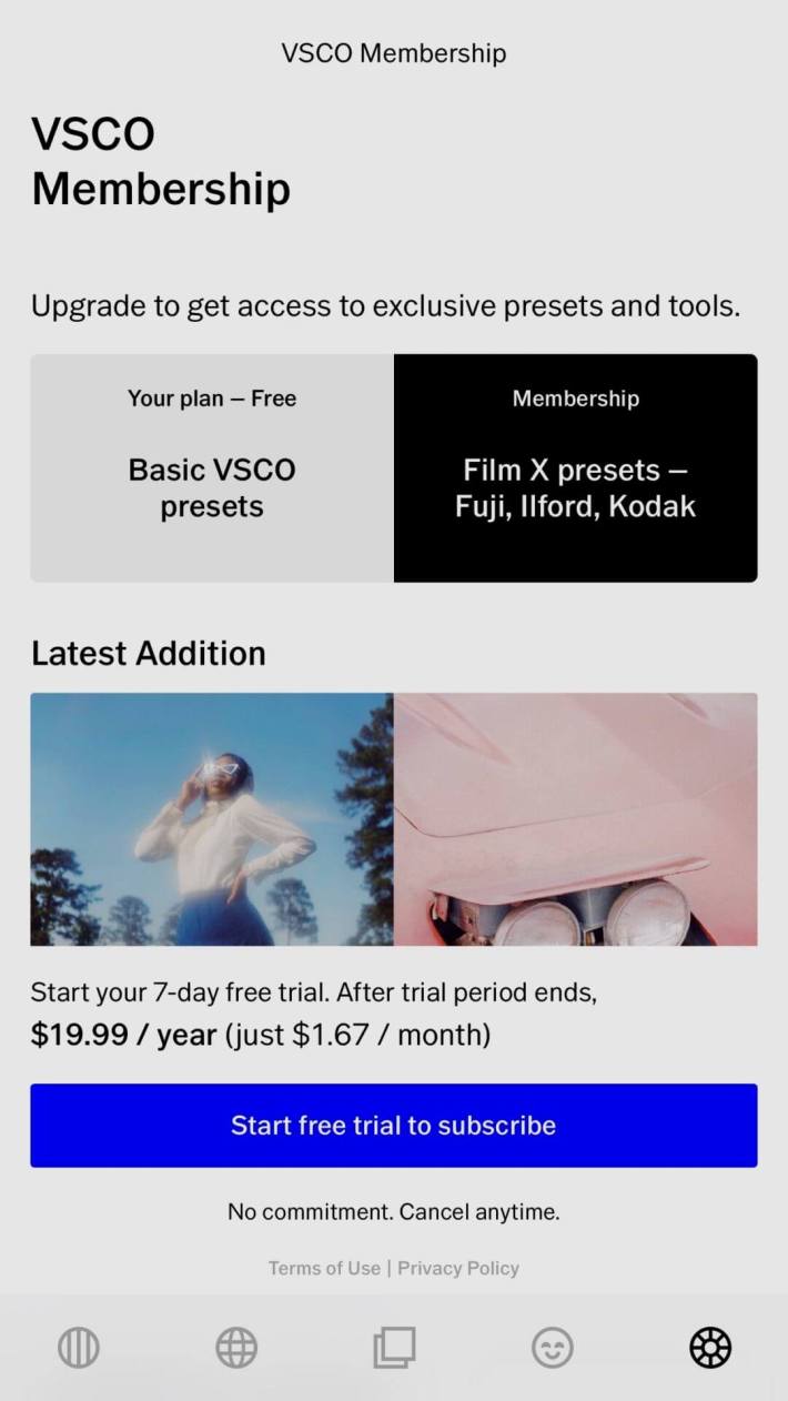 a screenshot of the VSCO membership options