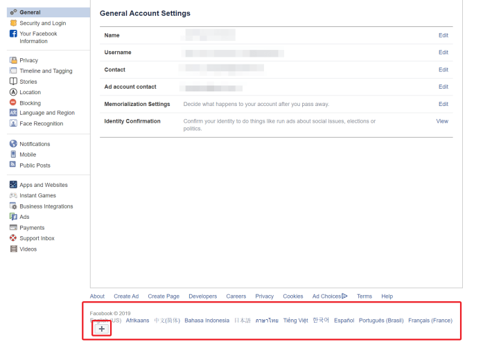 how to change language in facebook