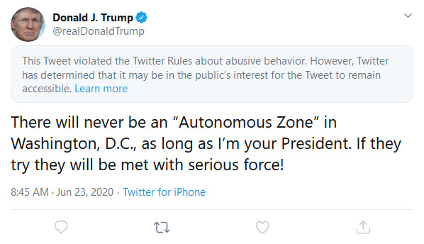Trump Twitter Autonomous Zone Abusive Behavior