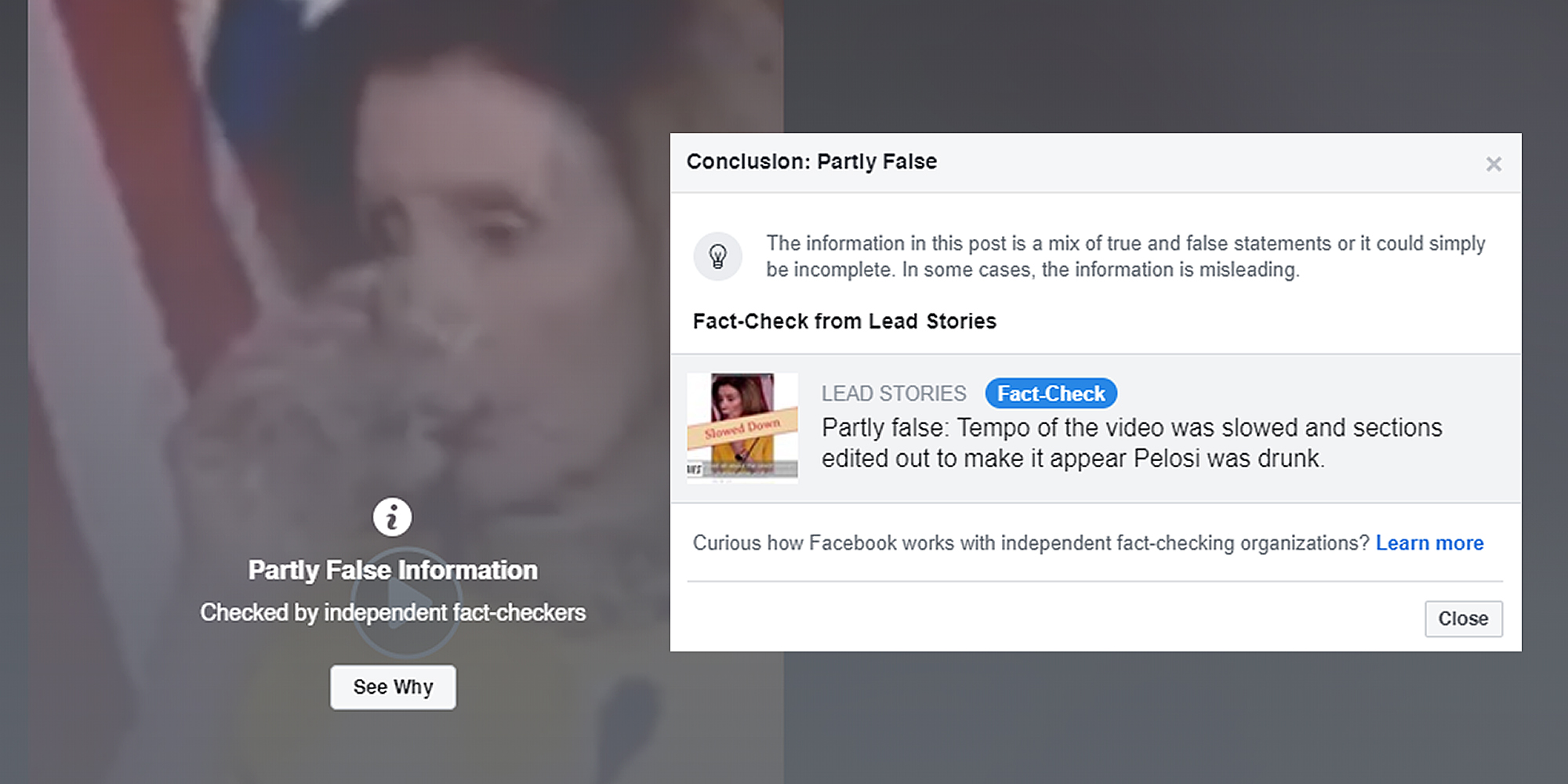 facebook "partly false" claim on fake Nancy Pelosi video