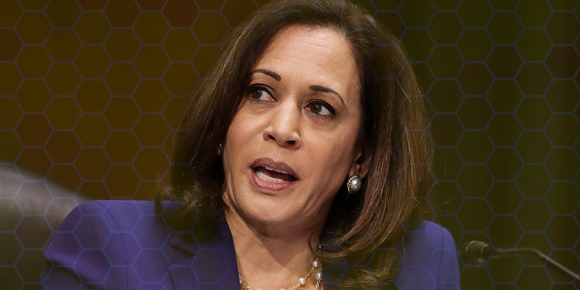 Kamala Harris with beehive background