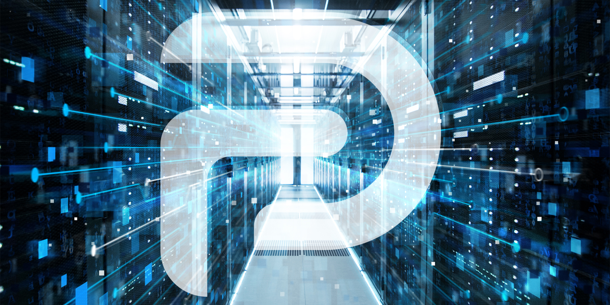 Parler logo over datacenter background