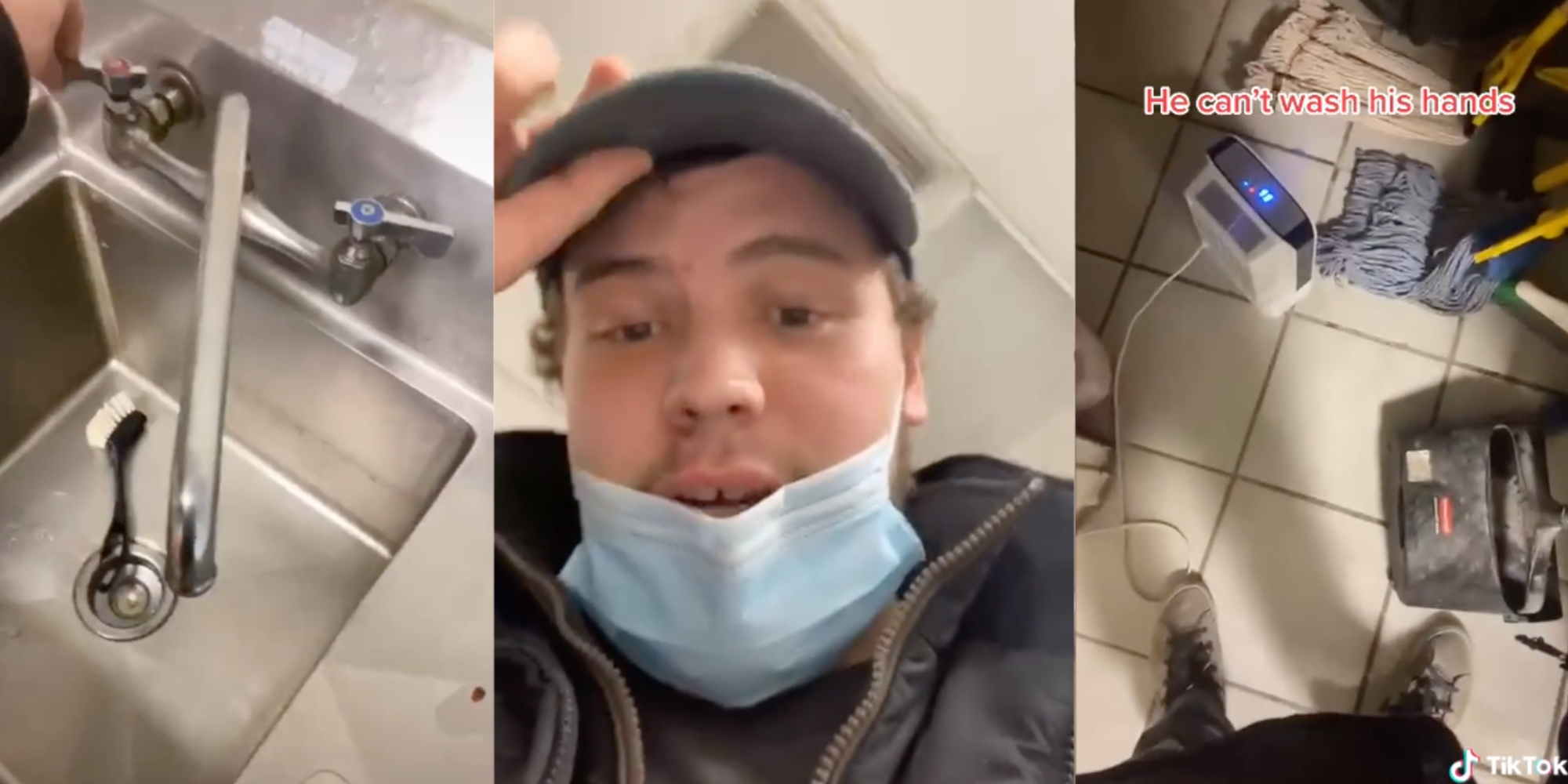 sink at papa john's, papa john's employee, and a portable heater at papa john's