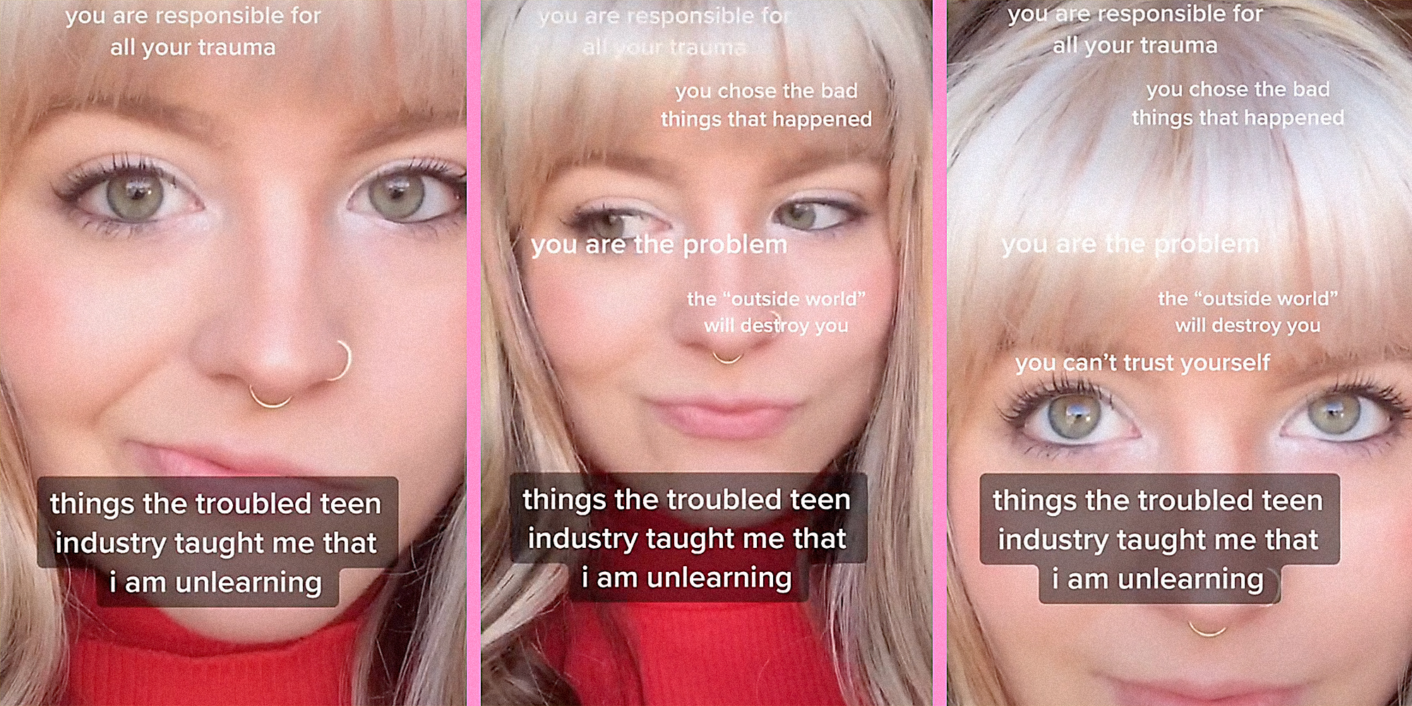 A woman looking into camera.