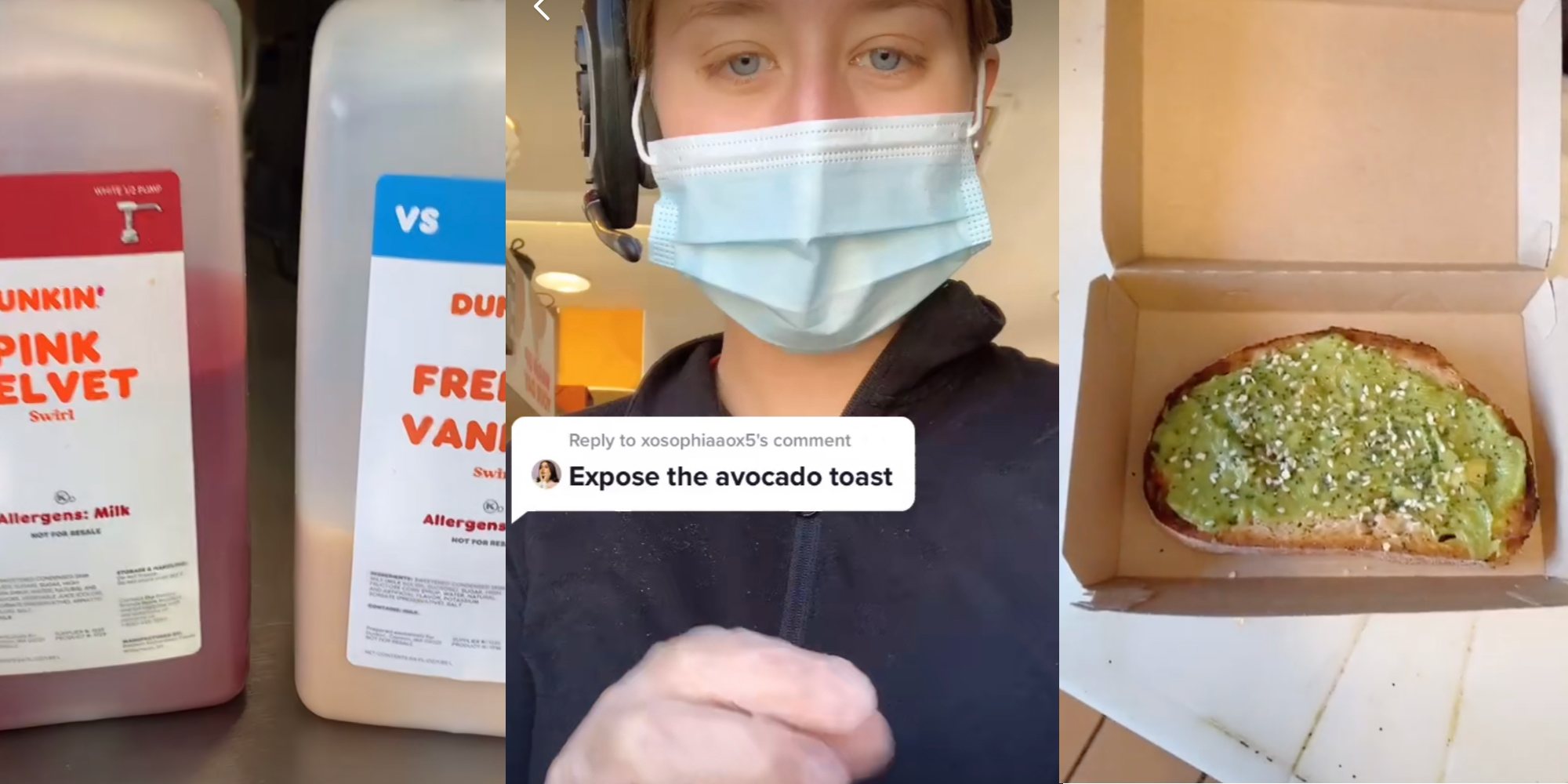 pink velvet and french vanilla syrup, @hannz57, and avocado toast