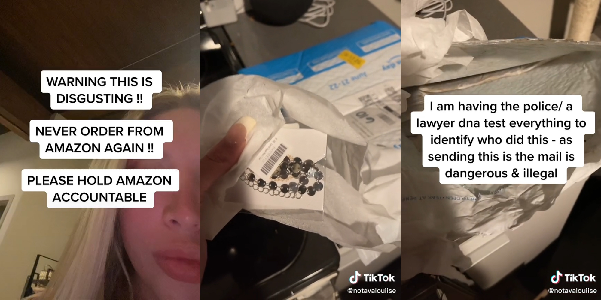 woman opens amazon package with used sanitary products