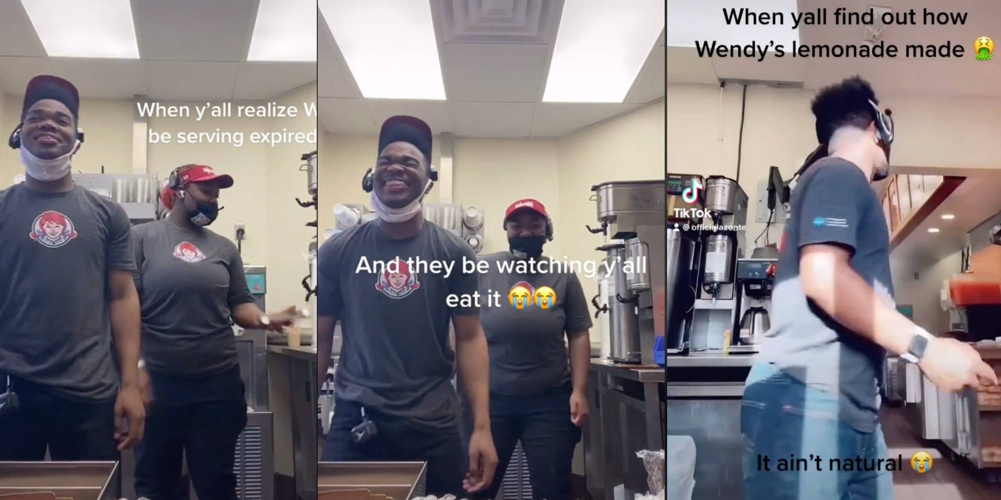wendys employees claiming the meat is expired, azonte berry saying wendys lemonade is bad