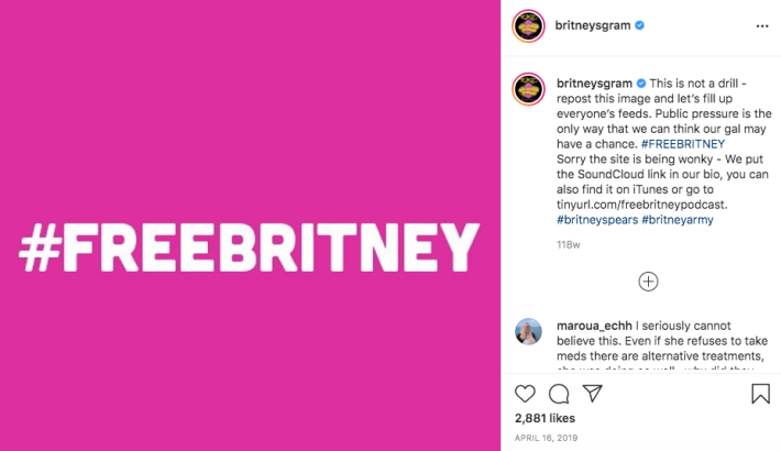 #freebritney image on the britneysgram instagram feed