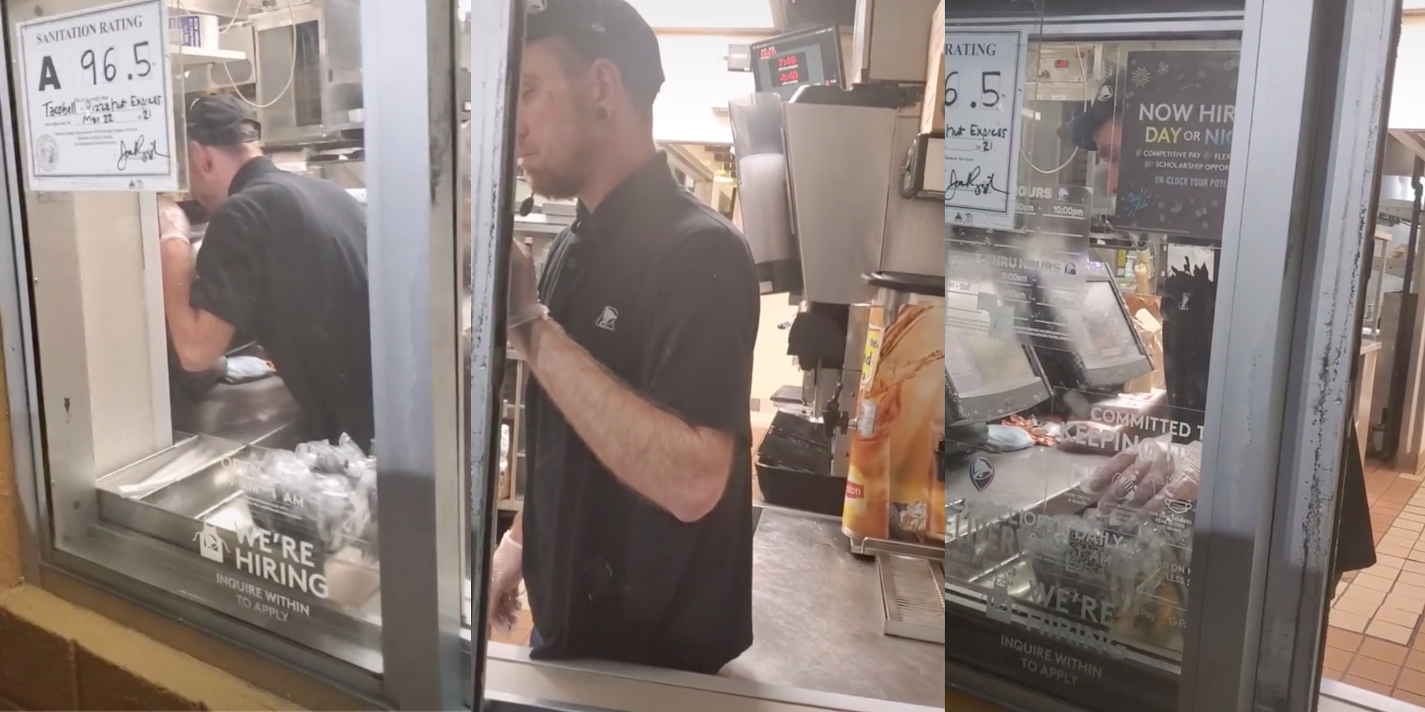 Taco Bell employee dozing at work