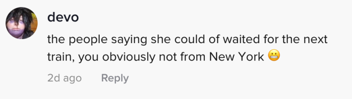 the people saying she could of waited for the next train, you obviously not from New York