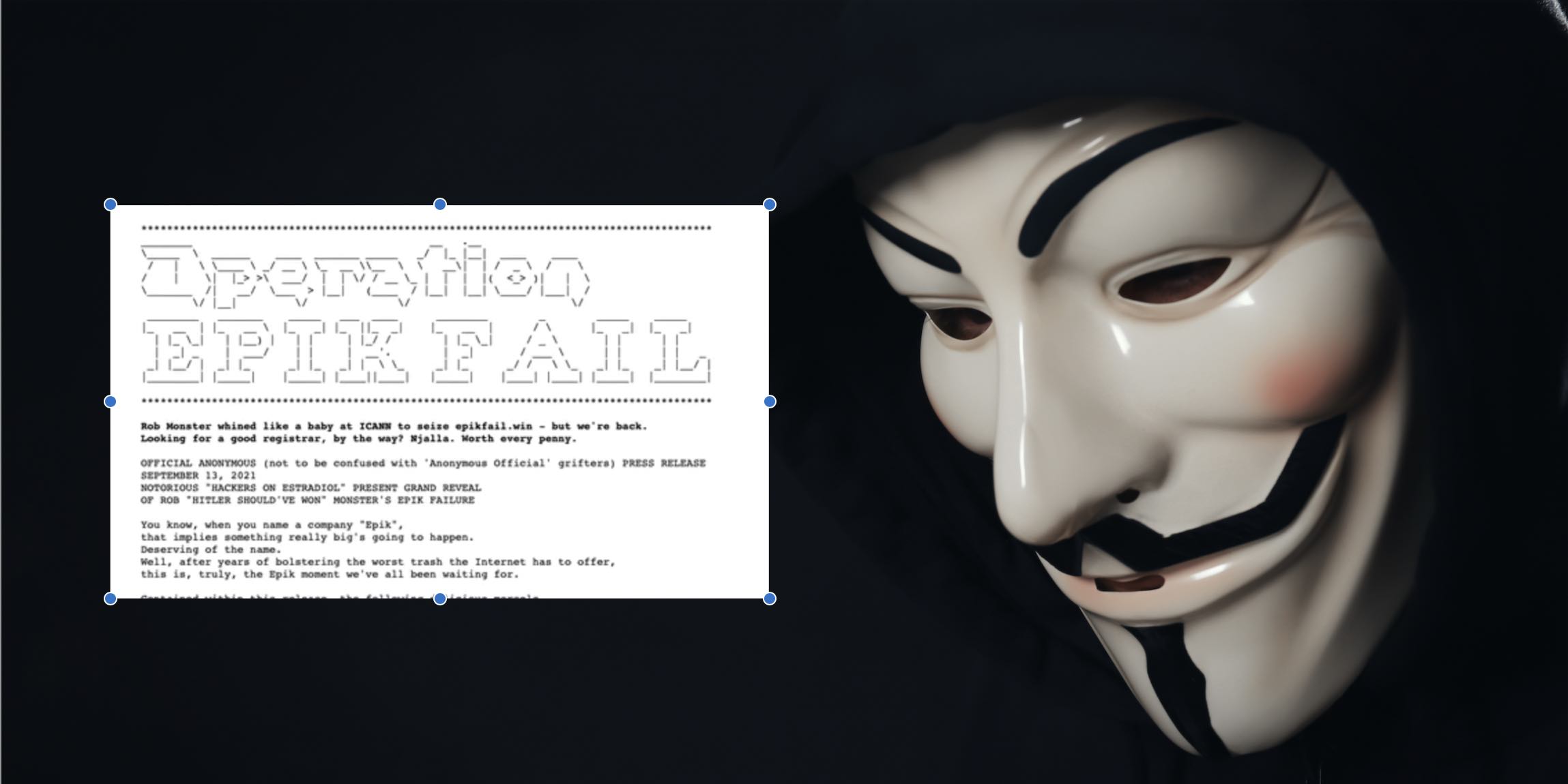 anonymous mask worn by man in epikfail hack