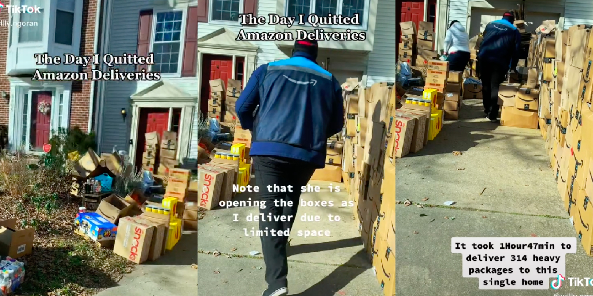 Amazon Delivery worker delivering over 300 packages to one house