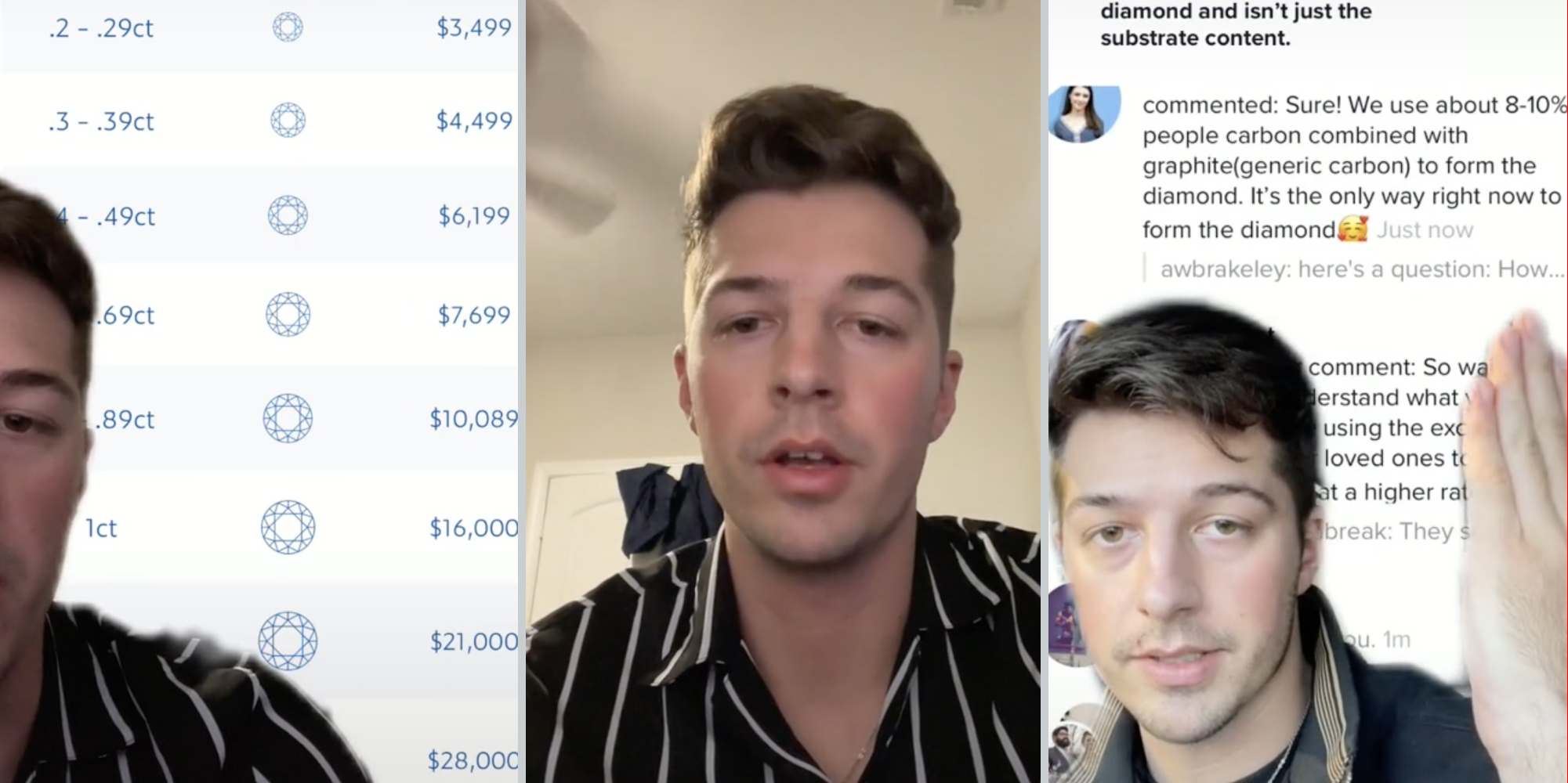 tiktok showing 16,000 price tag per carat,tiktoker jacob phillips, comment rom eterneva