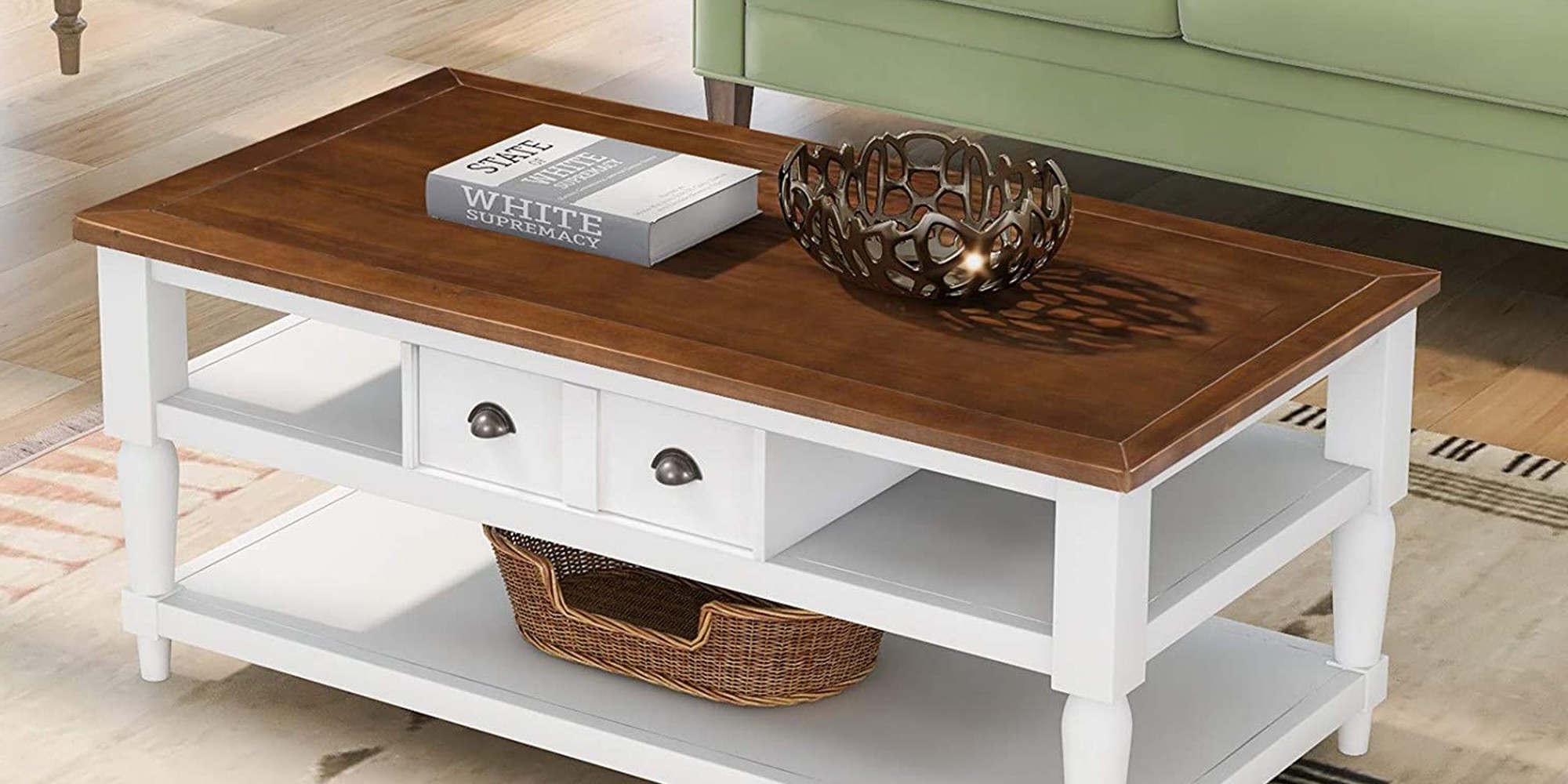 A book on a coffee table