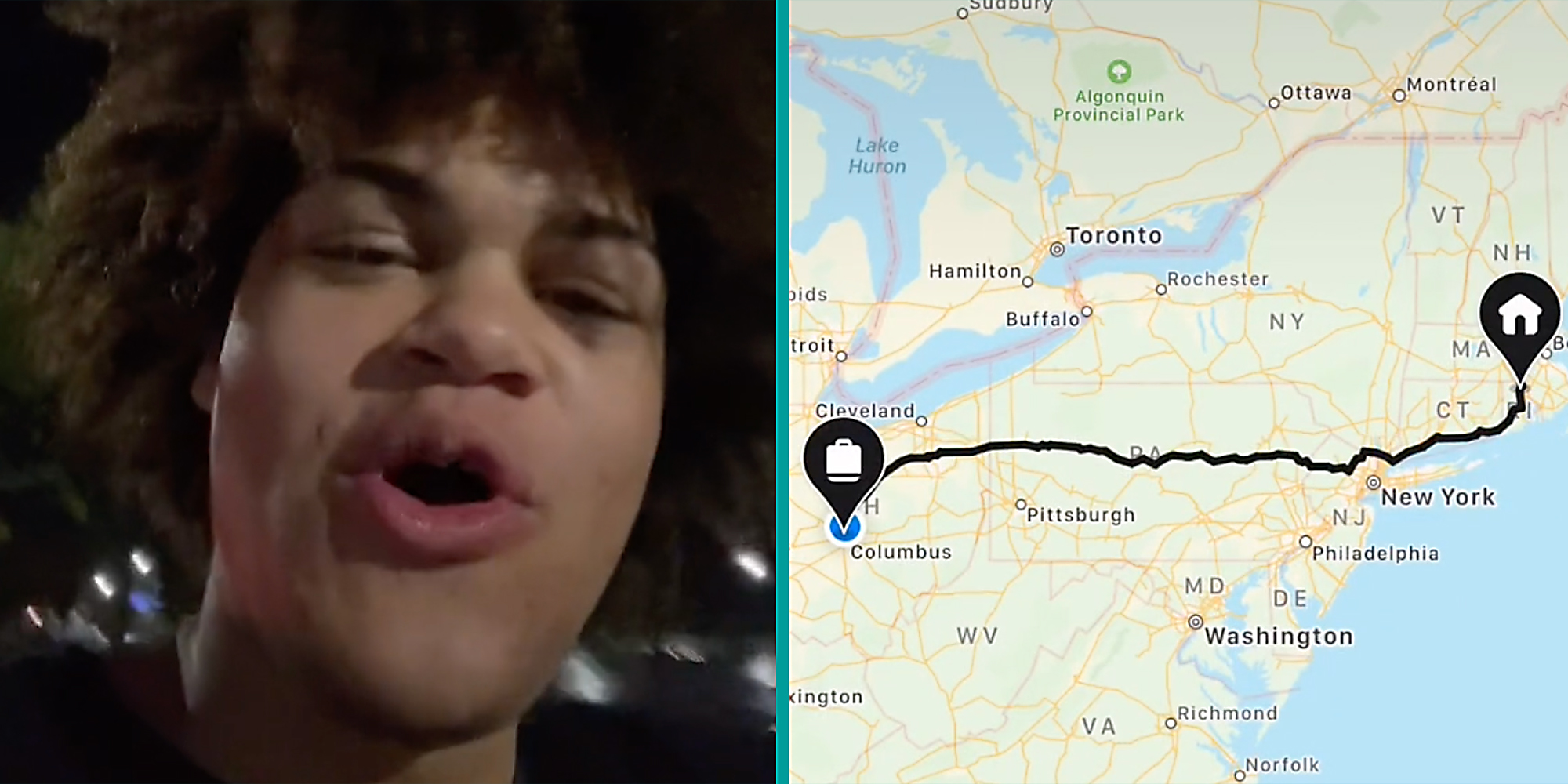 A guy talking into camera (L) and a map (R).