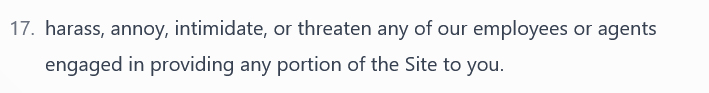 A screenshot of the terms of service from Truth Social, a new social media platform from Donald Trump.