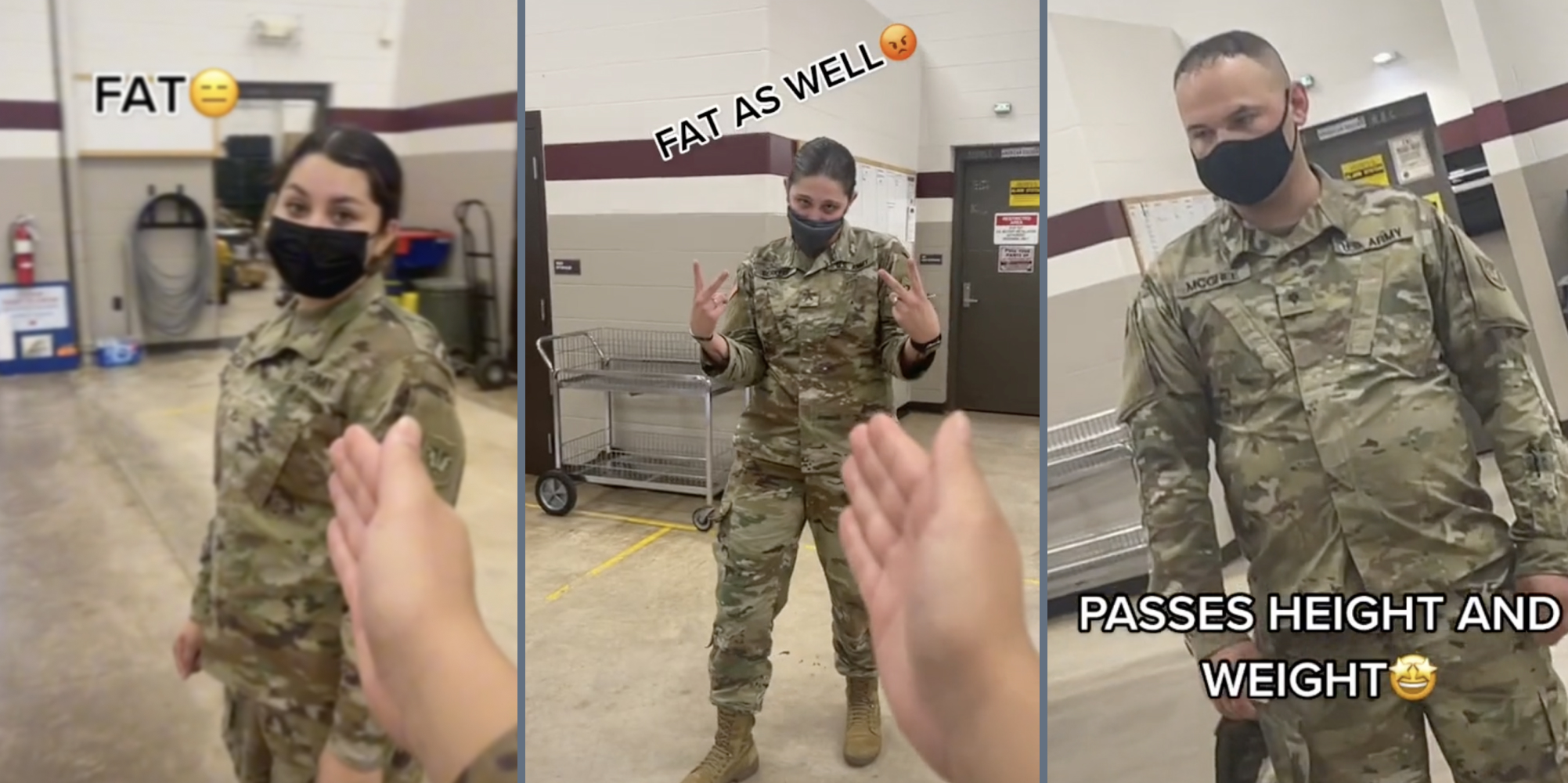 women in military fatigues, man in military fatigue