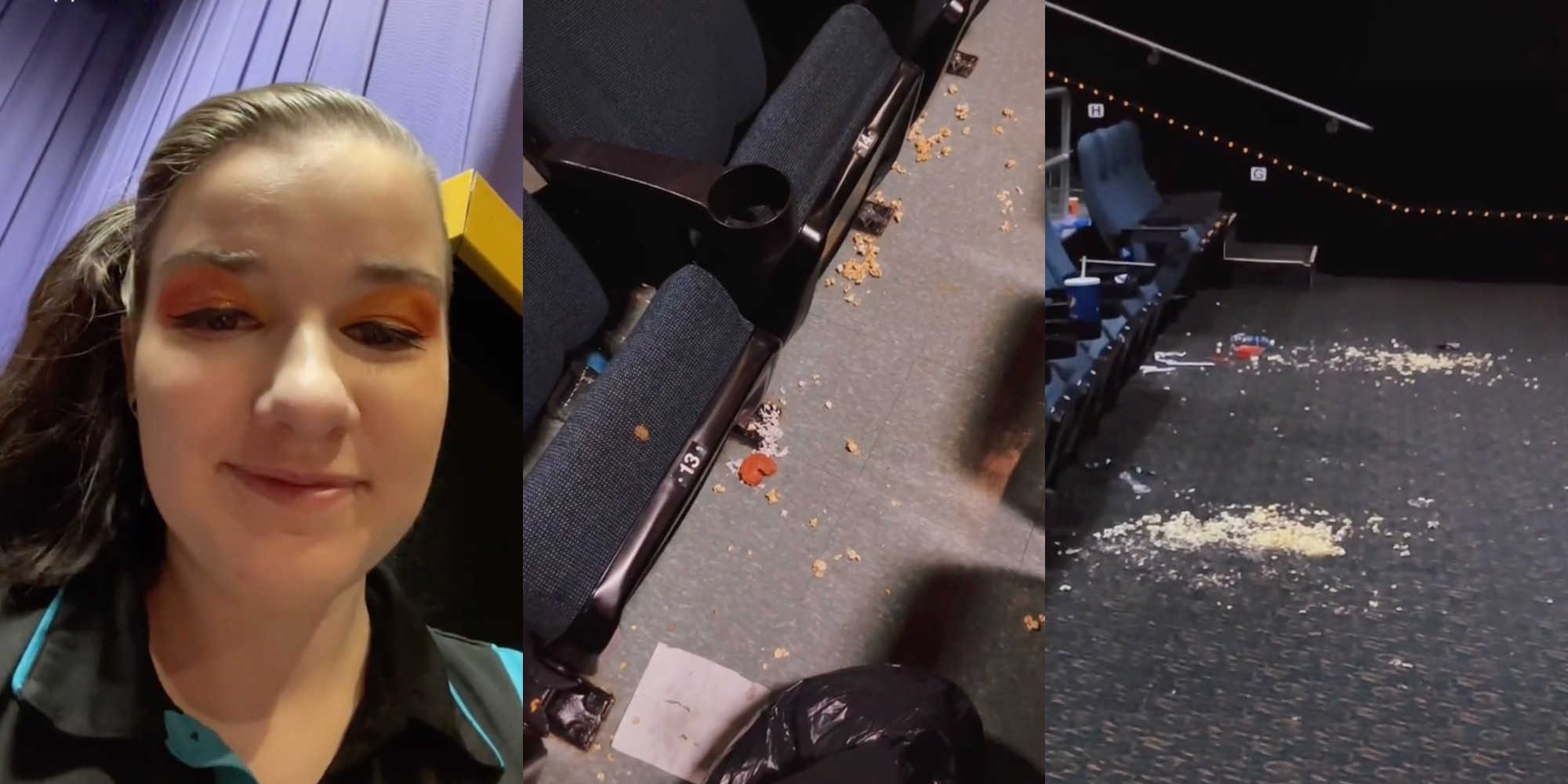 movie theater usher, mess left in a movie theater