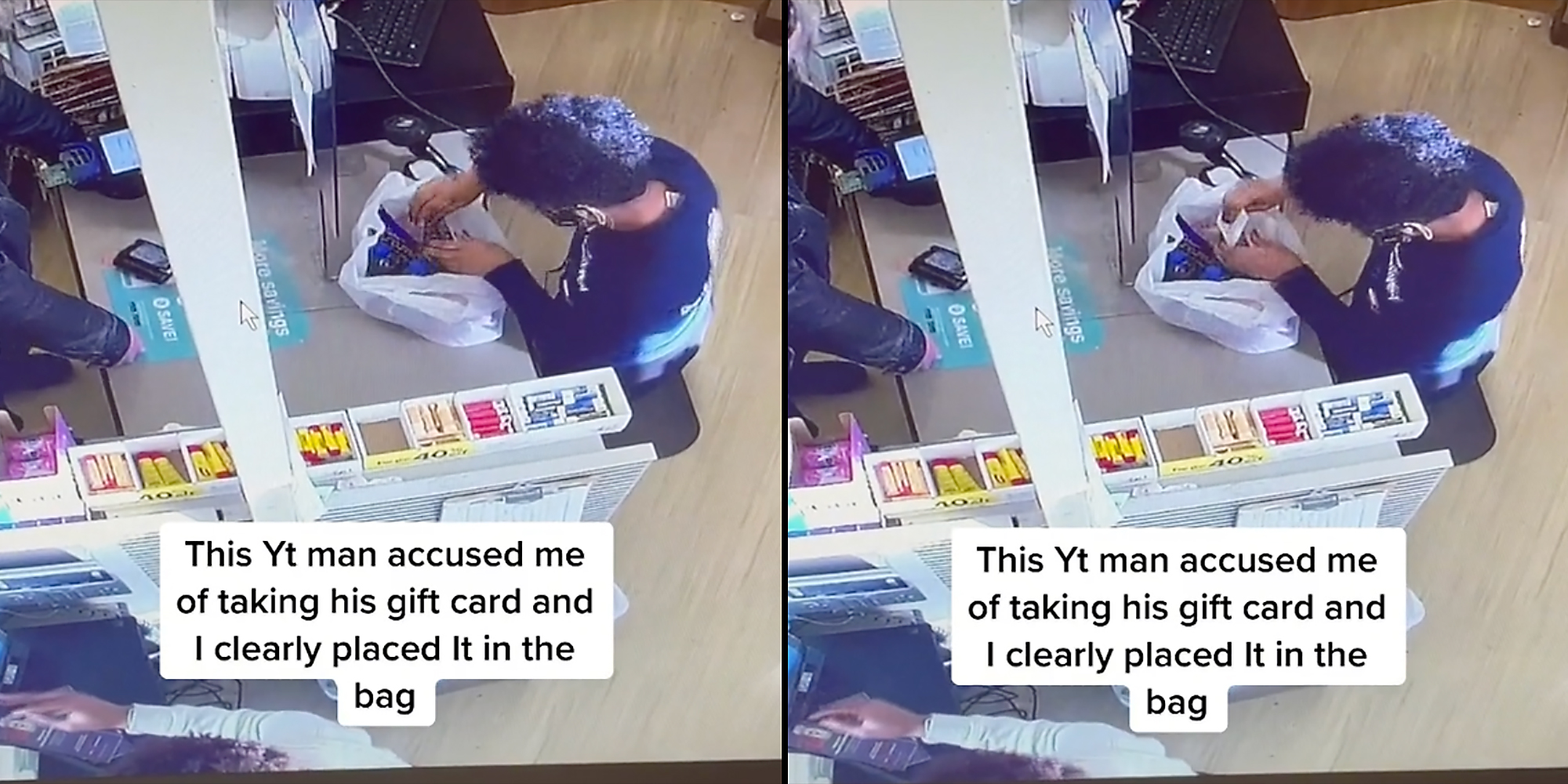 A worker bagging items.