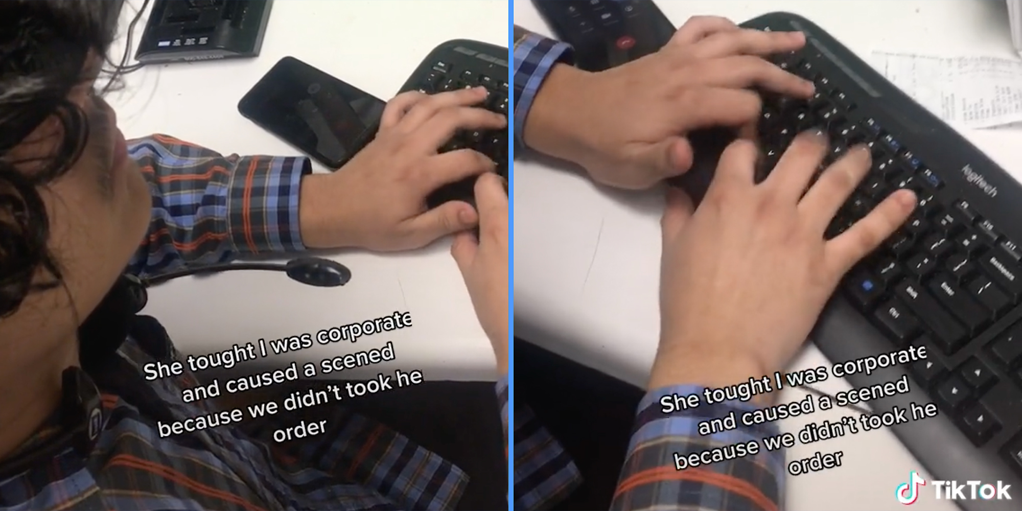 A man typing on a computer keyboard.