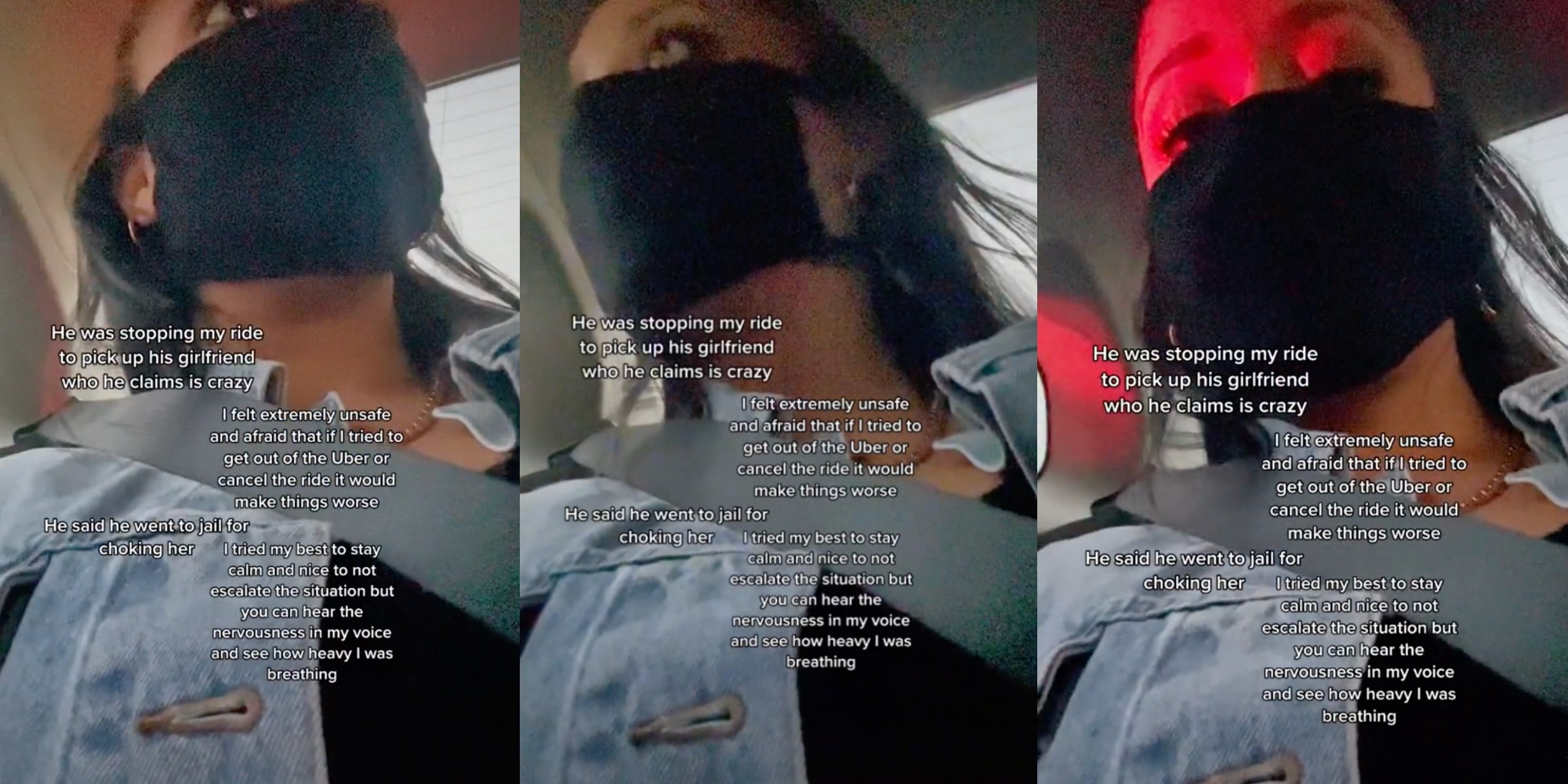 Masked woman sits in an Uber