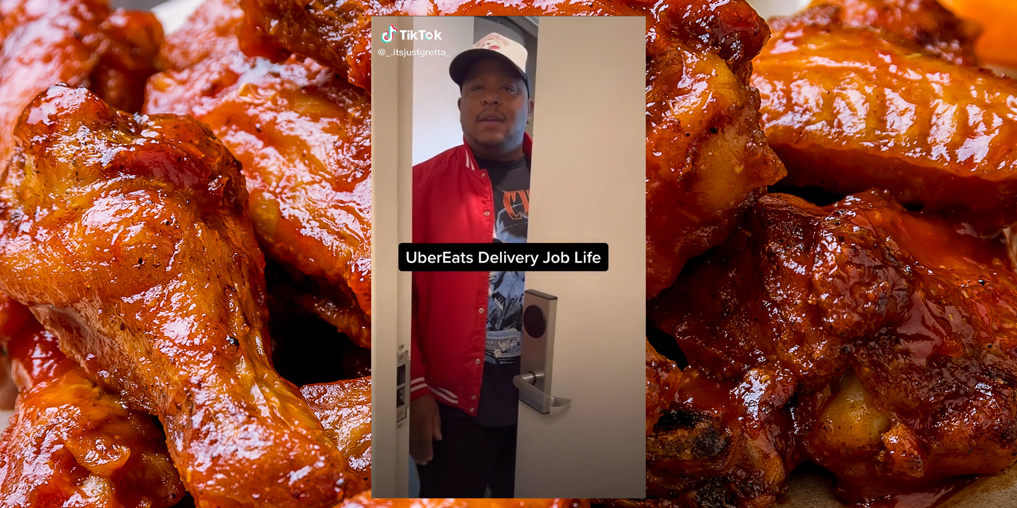 man answering door with caption "ubereats delivery job life"