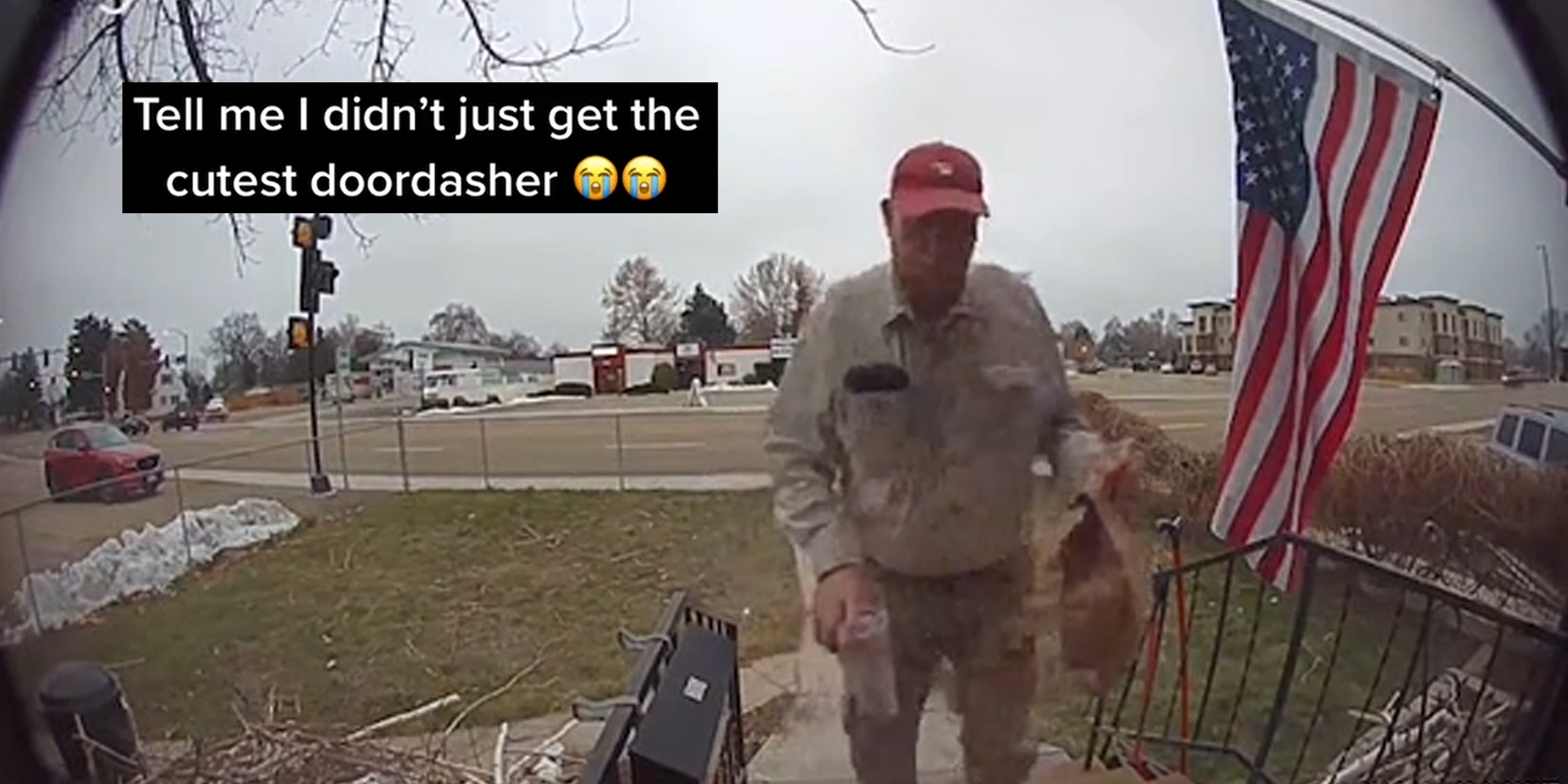 doordash employee delivers food with caption "tell me i didn't just get the cutest doordasher"