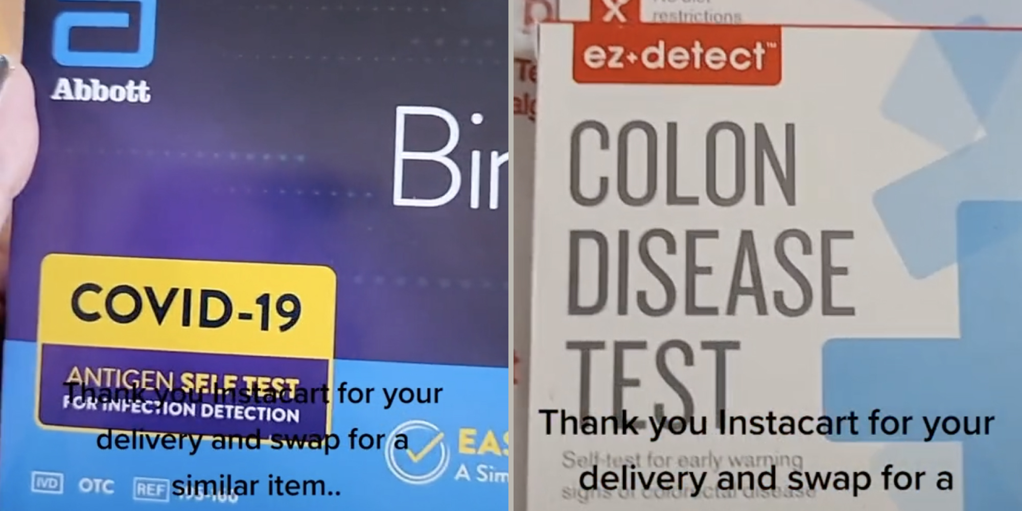 tiktoker shows a covid rapid test and a colon disease test