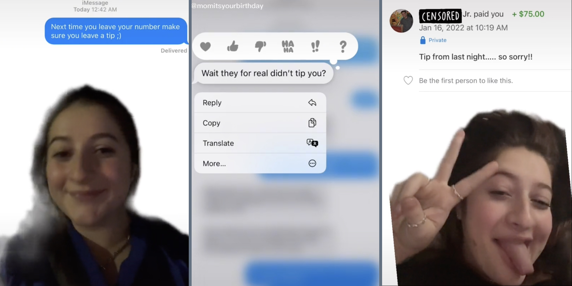 A waiter texted a customer who didn't tip her but left her his number.
