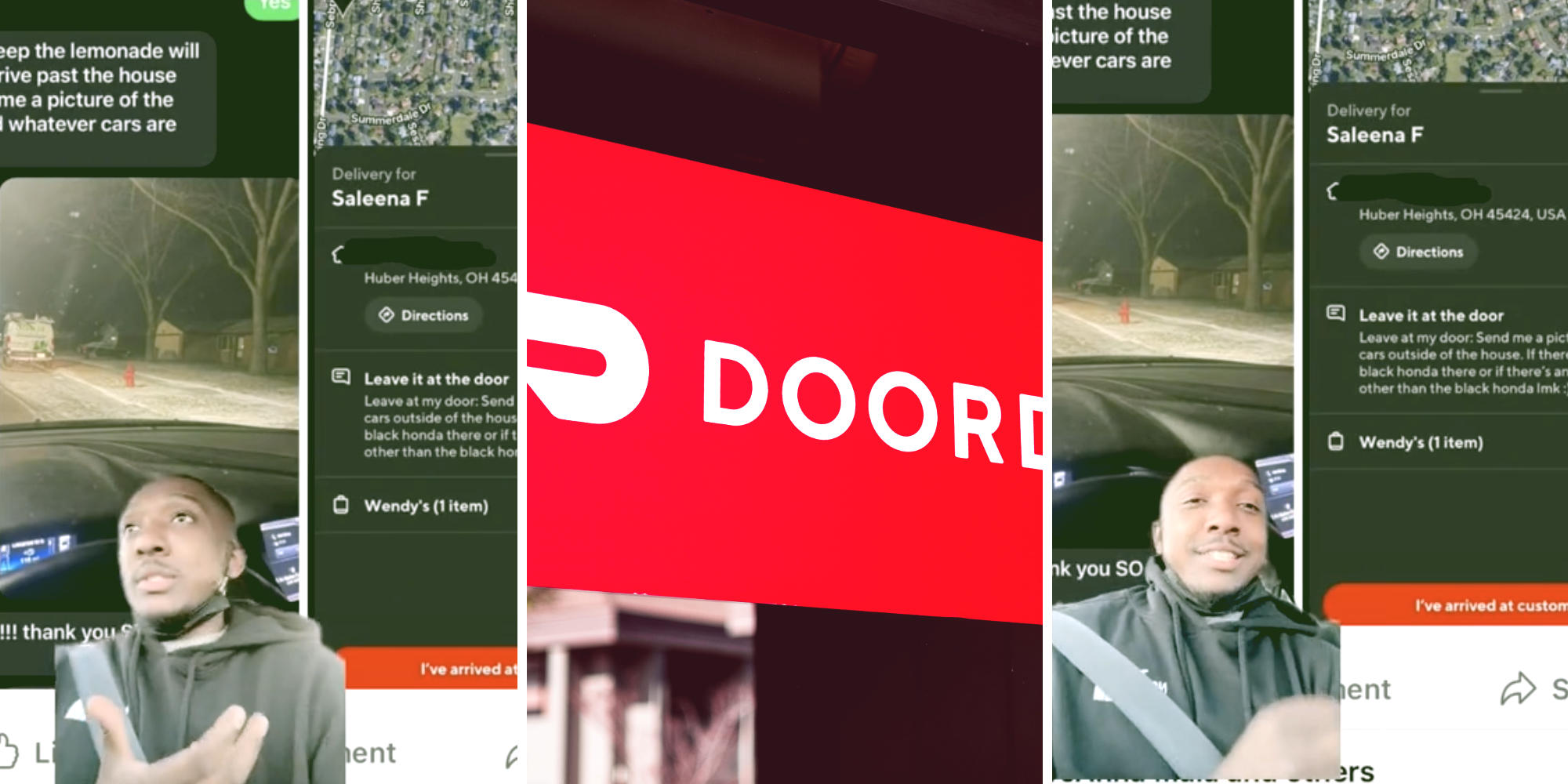 man commentating on a specific doordash instruction (l) (r) doordash logo (m)