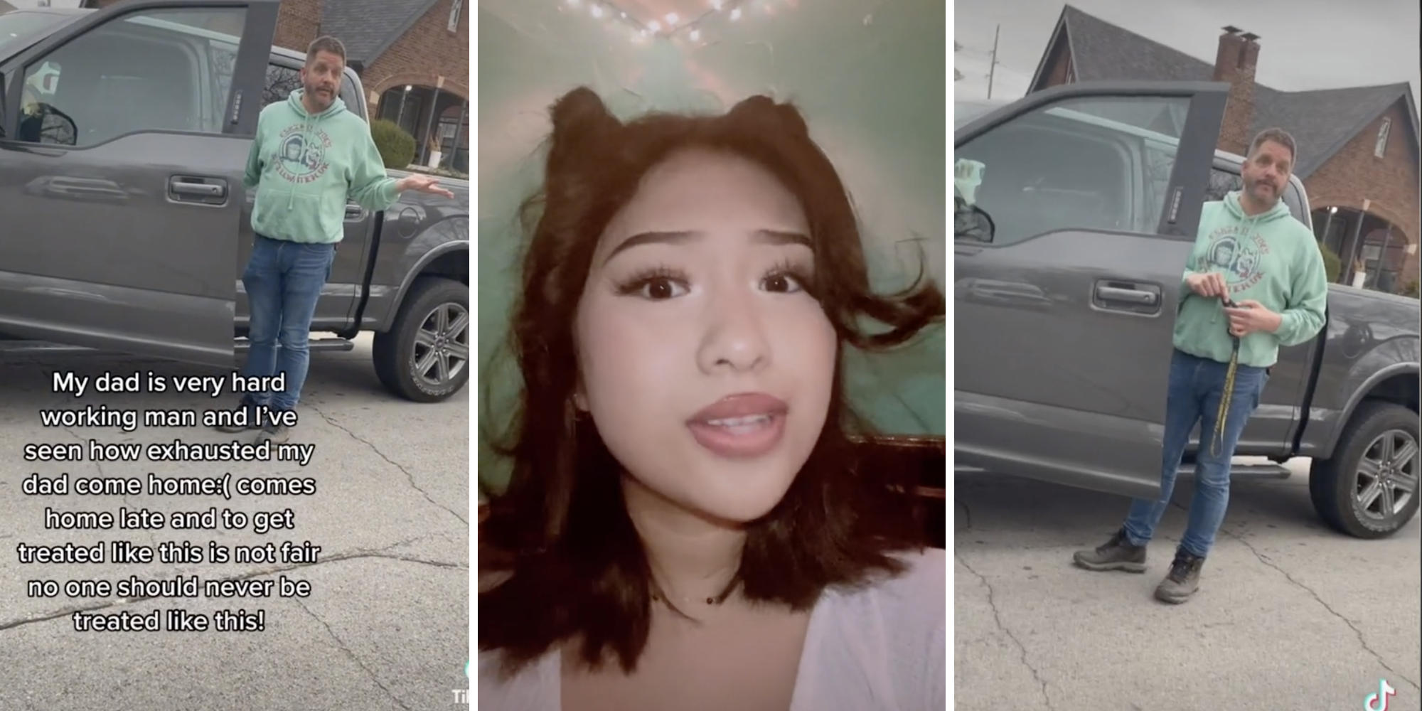 a man on the street berating the viewer (l) (r) a woman looking shocked (m)