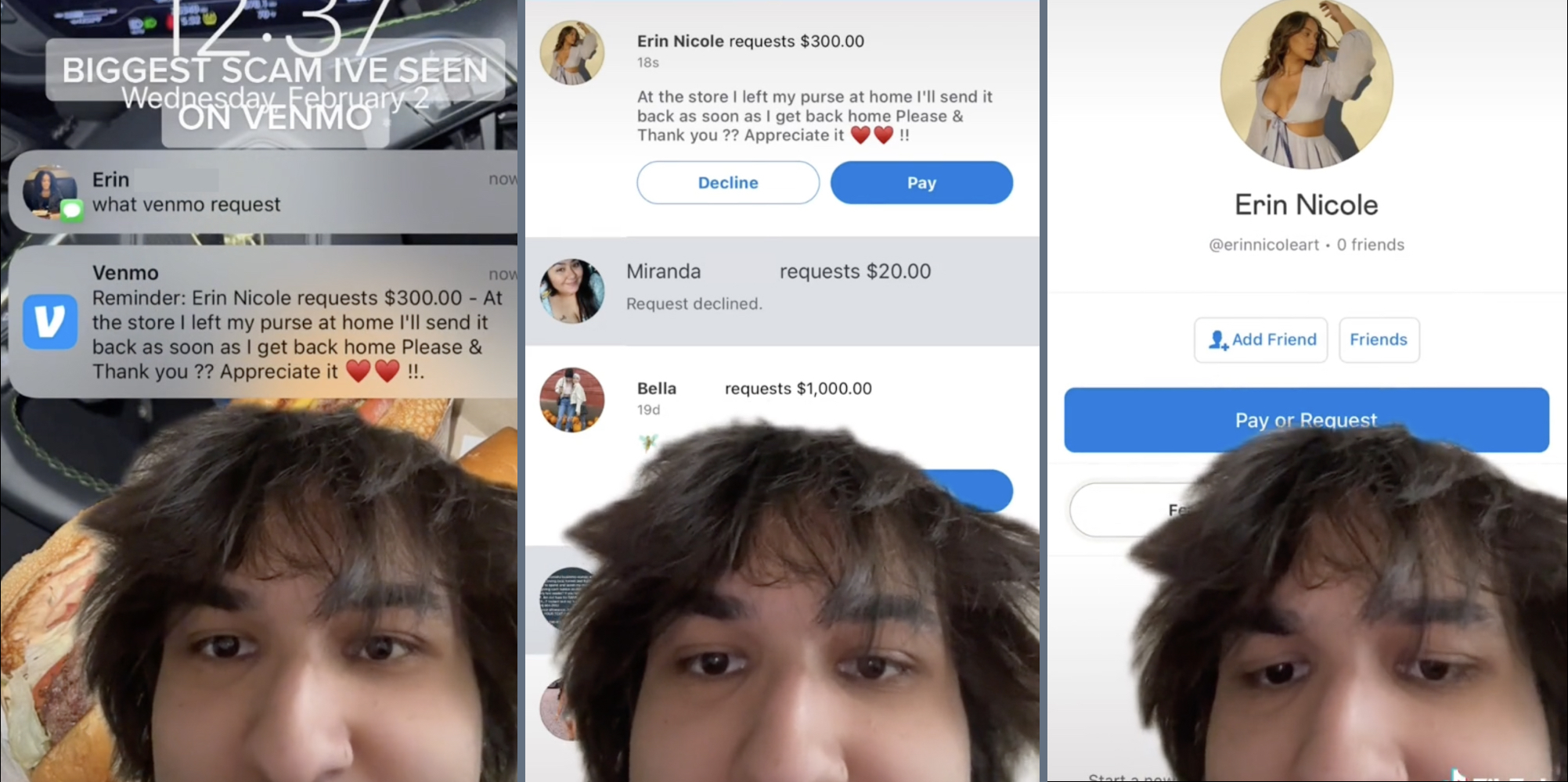 Man showing $300 fraudulent Venmo request
