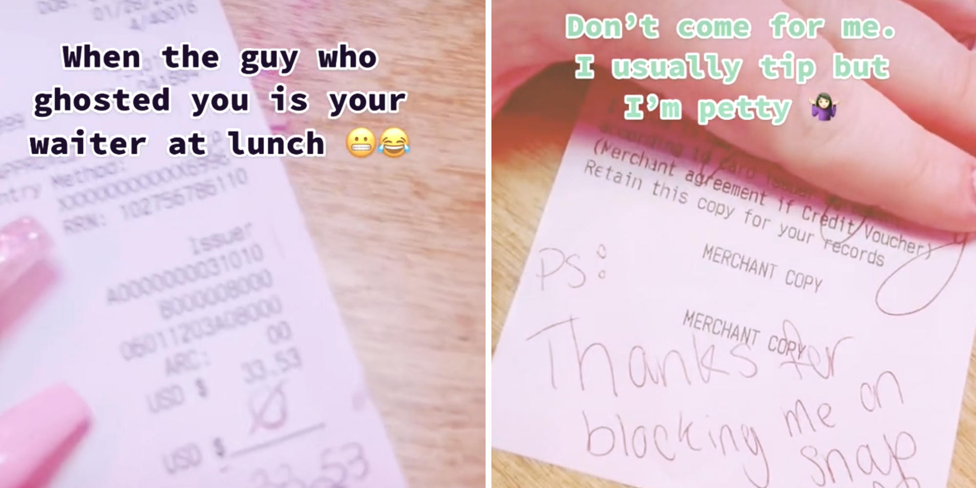 woman's hand showing a receipt on a table