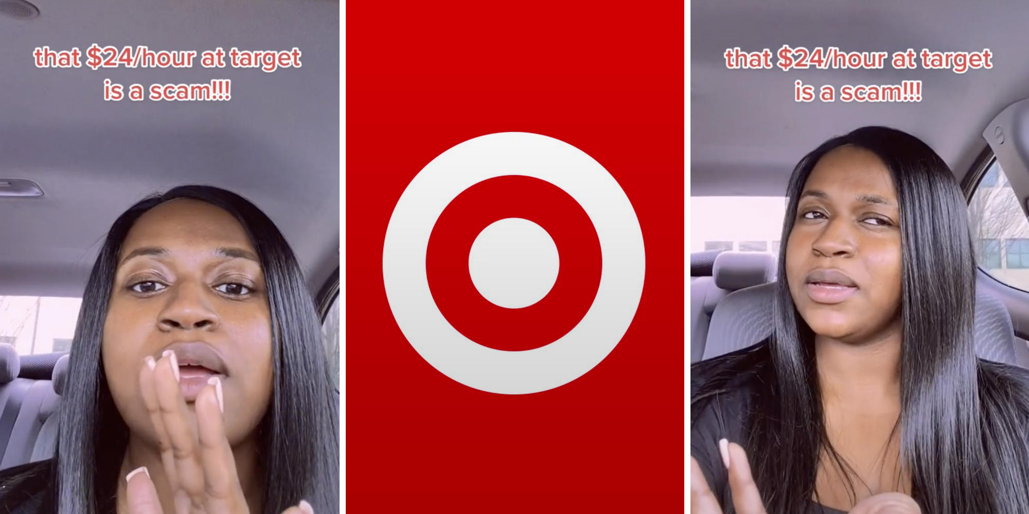 woman explaining something (l) (r) target logo (m)