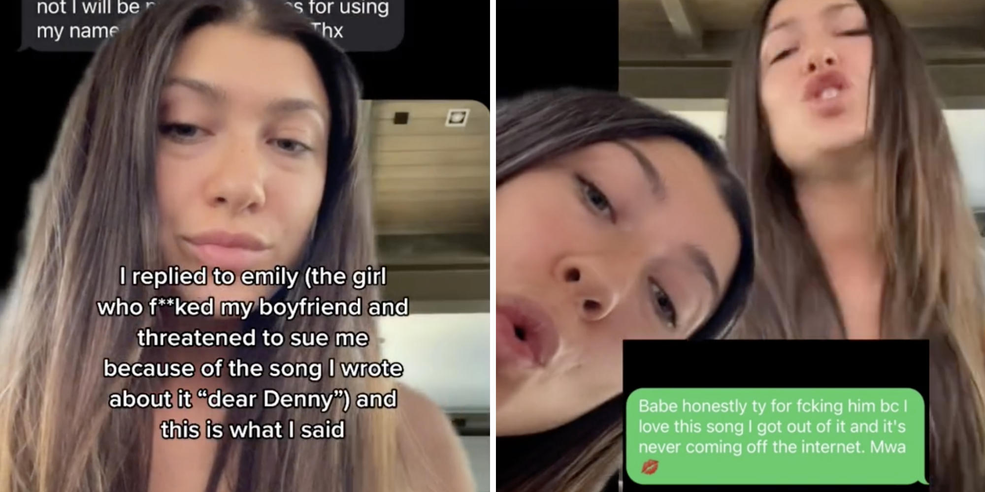 woman showing a video of her singing and looking cheeky