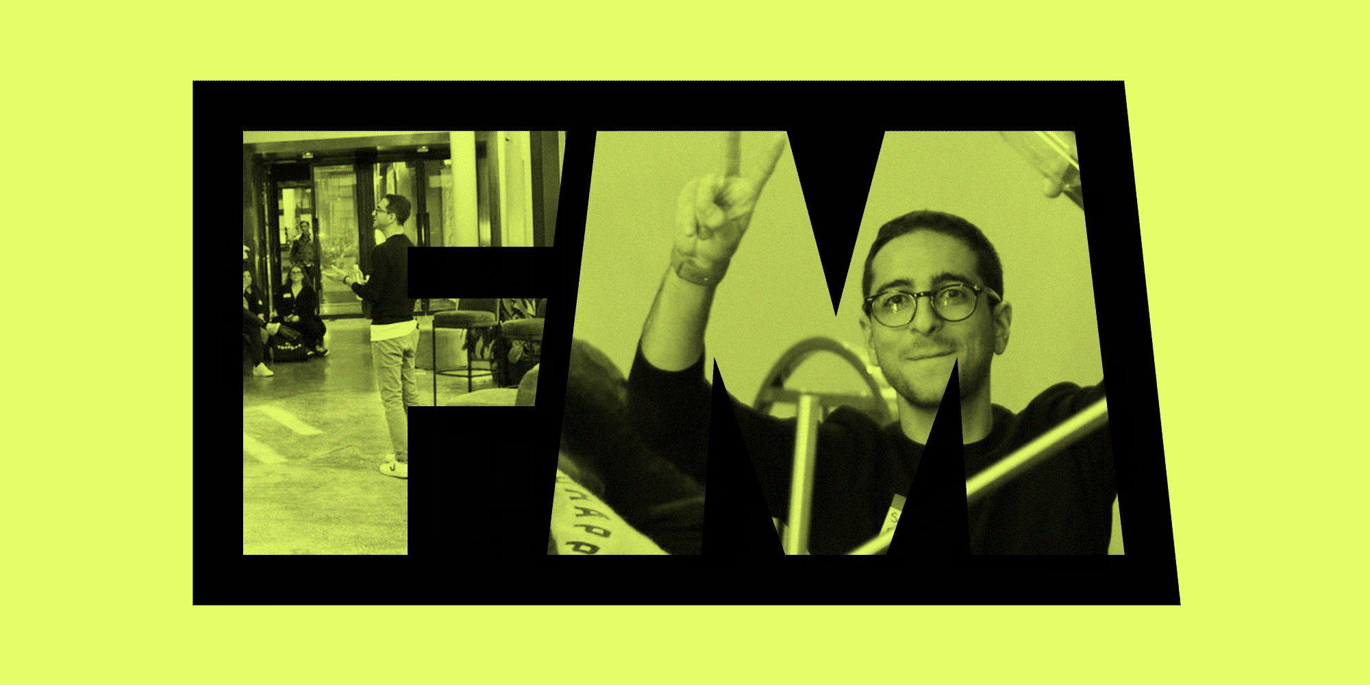 'FM' with a man in the letters