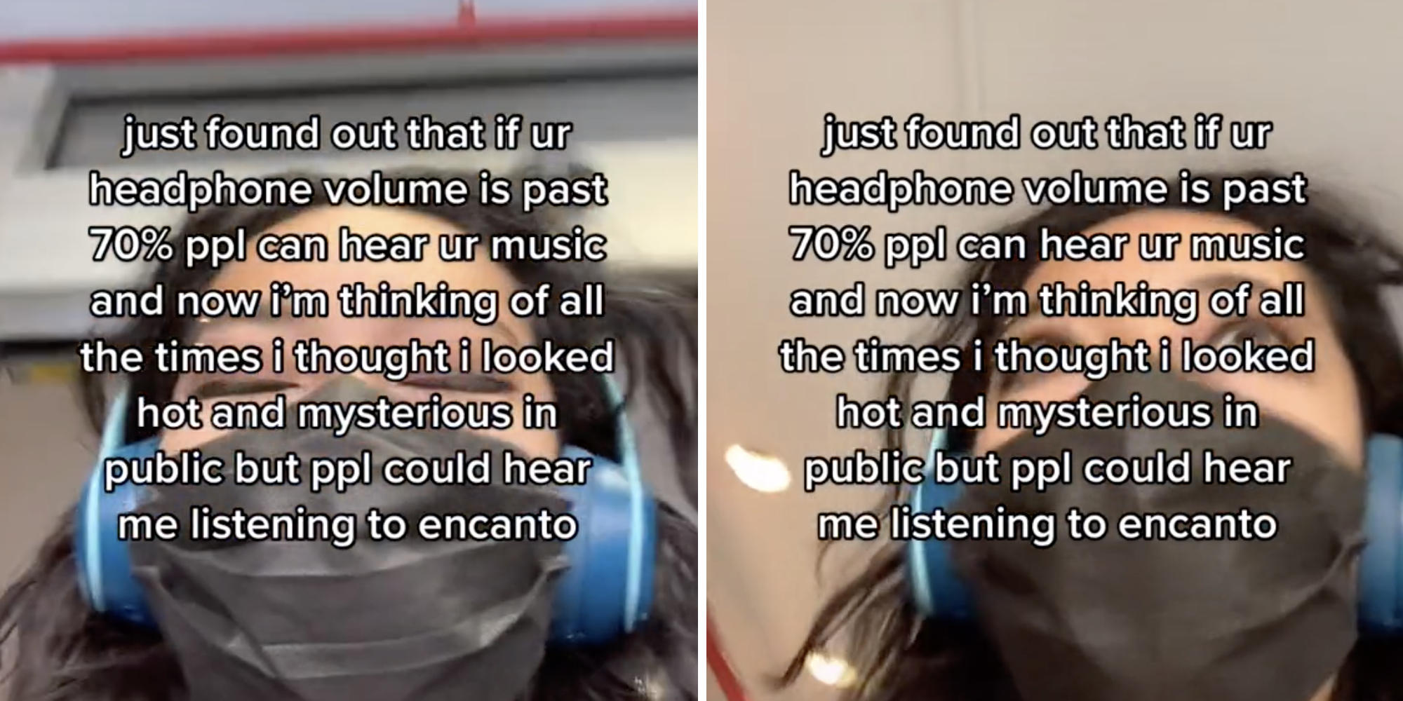 woman listening to song through airpods