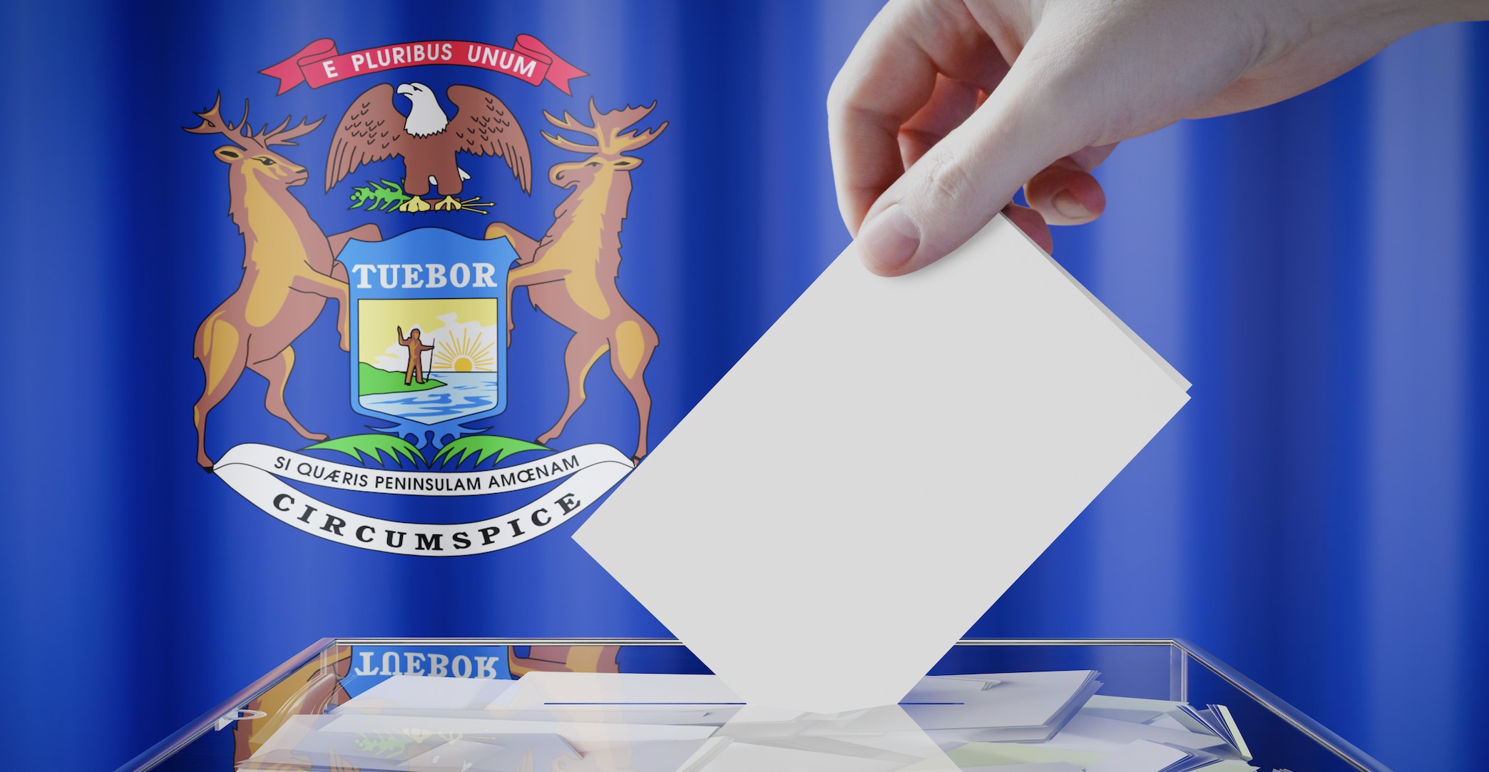 ballot box with michigan flag